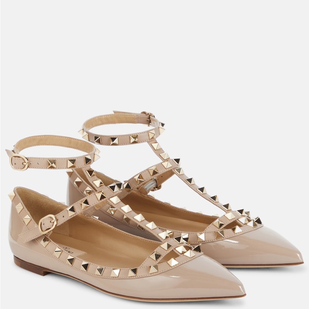 Valentino Garavani Patent Nude Studded Flats